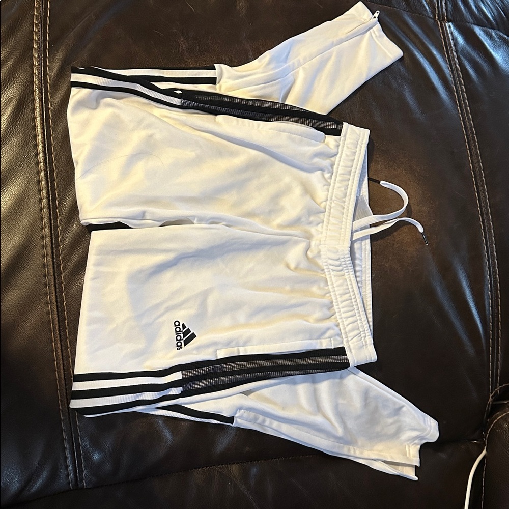 Adidas Track Pants unisex XSmall  Tapered Leg Soccer Training White Black